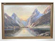 Danish School : A fjord at sunset, oil on canvas, 95 cm x 66 cm.