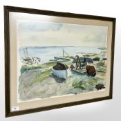 Danish School : Boats by a jetty, watercolour, 61 cm x 45 cm.