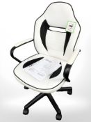 A swivel gaming chair.