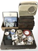 Assorted ceramics, framed pictures, Bush radio, lacquered tin,