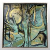 Danish School : Figures dancing, oil on canvas, 70 cm x 70 cm.