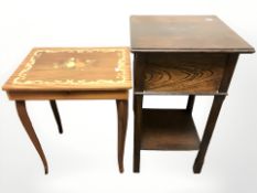 An oak work table and an Italian musical table