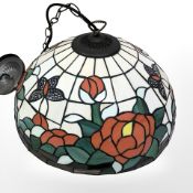 A Tiffany style leaded glass pendant light shade,