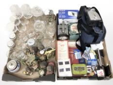 Assorted figures, Olympus camera, Panasonic video camera, vintage torch,