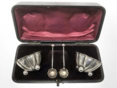 A pair of silver salts with spoons, Birmingham marks CONDITION REPORT: 27.