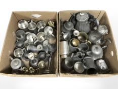 Assorted pewter tea wares, tankards, candlesticks, etc.