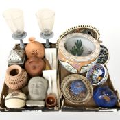 Assorted Continental ceramics, large jardiniere, bust of Buddha, vases, metal lantern,