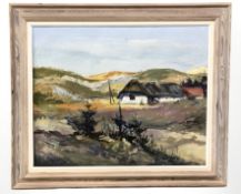 Continental School : A thatched farm building in landscape, oil on canvas, 60 cm x 75 cm.