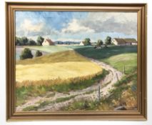 Continental School : Farmland with cow grazing, oil on canvas, 53 cm x 66 cm.