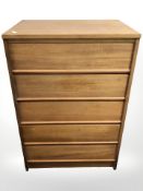 A 20th century teak five drawer chest, 61 cm x 41 cm x 90 cm.