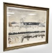 Harald Henriksen : Study of a white building, watercolour, 58 cm x 45 cm.