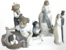 Four various Nao figures and groups including Bride and Groom, snow man etc,
