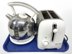 A Dualit kettle and a matching two slice Dualit toaster in cream