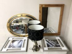 An ornate gilt oval mirror, pine framed mirror,