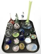 Assorted glass paperweights, Caithness, Mdina,