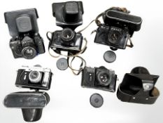 A small collection of Russian Zenit 35mm cameras including Zenit-B with Industar-50 3.