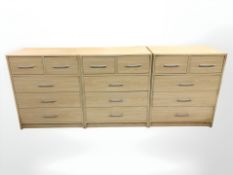 Three contemporary five drawer chest,