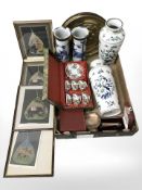 A pair of Chinese blue and white crackle glazed cylindrical sleeve vases,