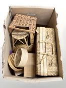 A group of wicker wares including picnic hamper, basket, etc.