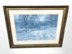 A gilt framed print depicting a shepherd with sheep, overall 103 cm x 80 cm.