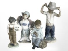 Four various Nao figures and groups including boy with skateboard, boy with hat etc ,