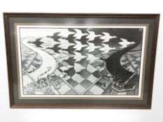 After M C Escher : Day and Night, monochrome print,