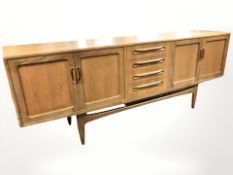 A G Plan teak sideboard, 213 cm x 48 cm x 80 cm.
