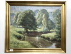 Danish School : River through parkland, oil on canvas, 64 cm x 52 cm.