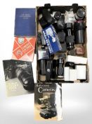 A collection of 35mm cameras and camera accessories to include Miranda Fv with Auto Miranda 1:1.