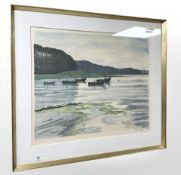 Danish School : Limited edition colour print depicting boats on a lake, 56 cm x 47 cm.