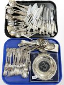 A group of silver plated cutlery, some Walker & Hall examples, servers etc.