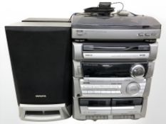 An Aiwa hifi system and pair of speakers with remote