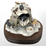 A Border Fine Arts Let Sleeping Dogs Lie JH36 Collie and Cats 1989 Herriot Collection, on plinth,