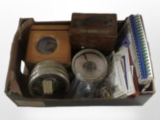 A collection of racing pigeon ephemera, clocks, etc.