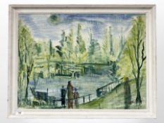 Danish School : Figures by a river, oil on canvas, 66 cm x 49 cm.