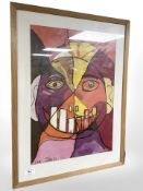 Danish School : Portrait of figure with large teeth, oil on paper, 34 cm x 48 cm.