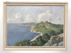 Danish School : Castle on a cove, oil on canvas, 67 cm x 48 cm.