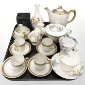 Three pieces of Royal Crown Derby Derby Posies porcelain, Limoges gilt part coffee set,