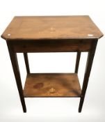 An inlaid pine occasional table, width 54 cm.