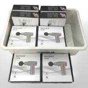 Ten boxed massage guns.