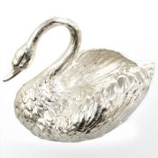 A fine German silver swan table centrepiece, suitable as an ice bucket or jardinière,
