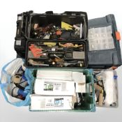 A large quantity of hand tools and hardware, tool boxes,