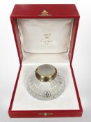 A Must de Cartier crystal and gilt metal ink well, in presentation box.