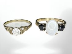 A 9ct gold opal and sapphire ring and a further 9ct solitaire dress ring CONDITION