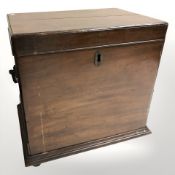 A 19th century mahogany six division wine bottle box, width 41 cm.