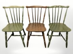 Three beech spindle back chairs
