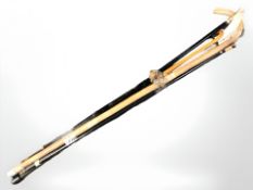 A bundle of walking sticks and canes.