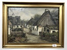 Danish School : Study of thatched cottages, oil on canvas, 47 cm x 33 cm.