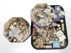 Assorted pre decimal coins mostly copper, crowns, some pre 1947 silver content, costume jewellery,