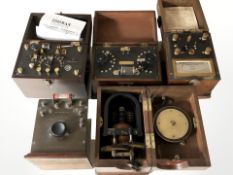 A group of portable testing kits, Evershed's ohmmeter, etc.